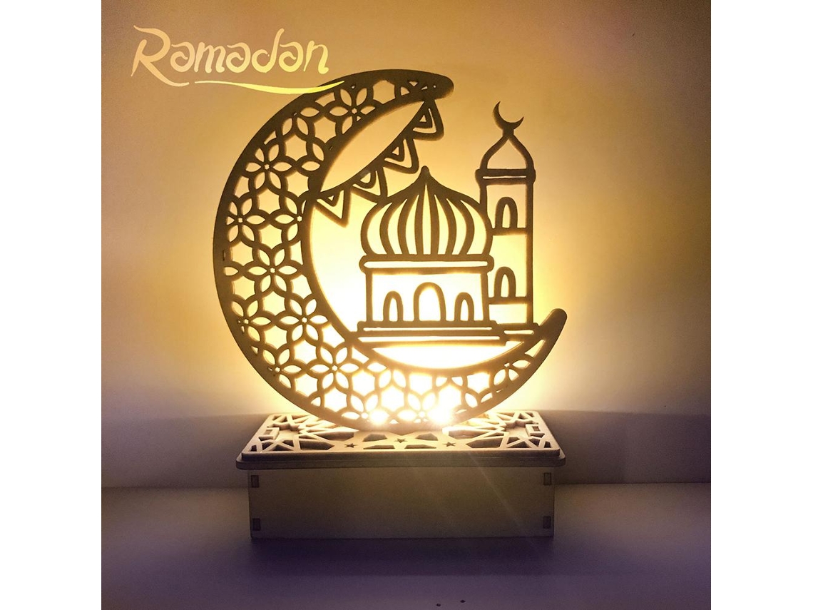 Decoración de luz de madera con recortes abiertos para el Eid Ramadán