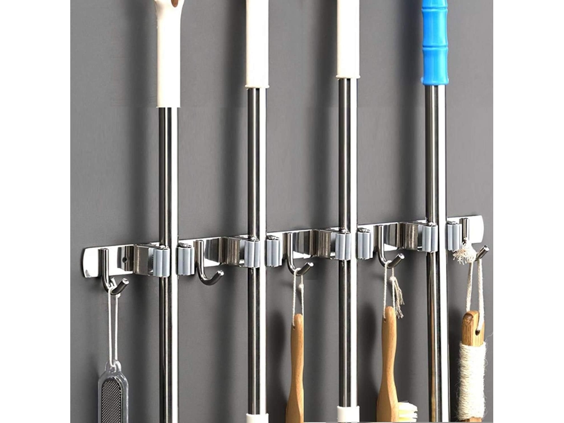 Portaherramientas de acero inoxidable Jortmrd, soporte de pared para escobas y trapeadores