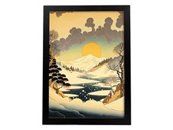NACNIC Poster Río Congelado En El Estilo De Arte Japonés Ukiyo. Paisajes Abstractos Y Surrealistas En Ilustraciones De Arte Oriental A3.
