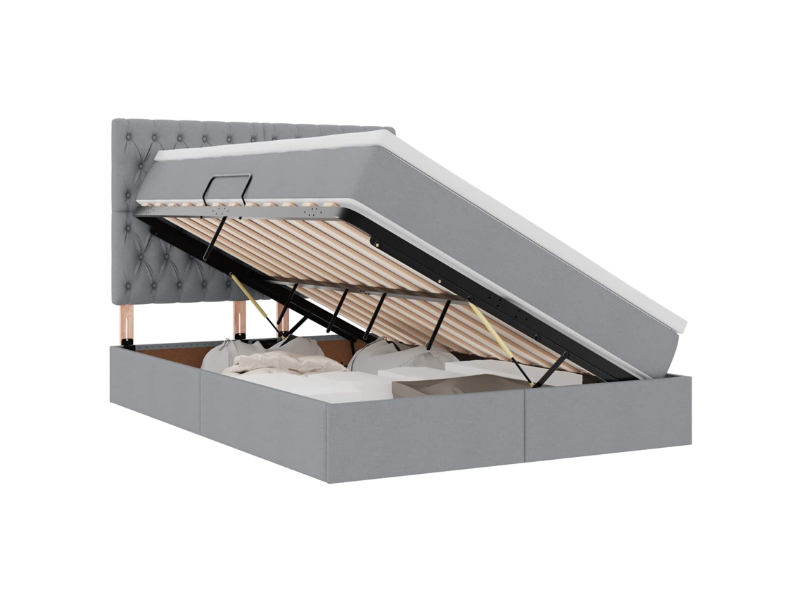 Maison Exclusive - Cama Con Almacenamiento Y Led Gris Claro 140 X 200 Cm Poliéster