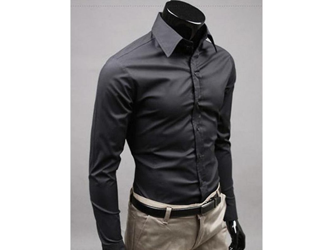 2026-camisas Para Hombre De Lujo Slim Fit Manga Larga Cuello Casual Formal Algodón Mezclado L Negro
