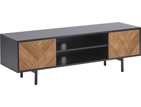 Mueble TV de madera clara/negro 140 x 40 cm BELIANI Salina