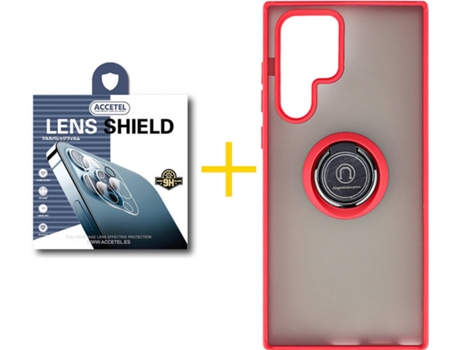 Carcasa + 1 Protector de Cámara para Samsung Galaxy S22 Ultra 5G ACCETEL Rojo