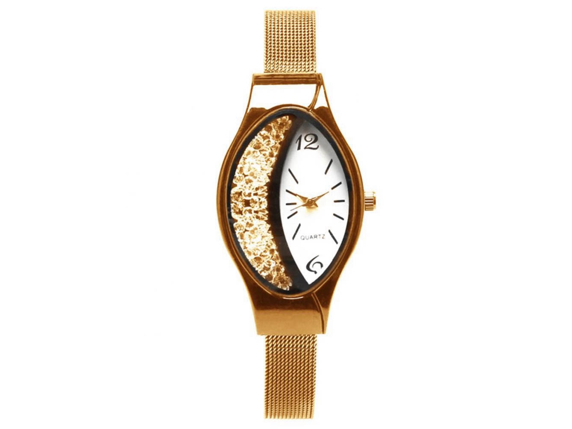 Reloj De Pulsera De Aleación Elegante Con Esfera Redonda, Movimiento De Cuarzo Analógico, Color Marrón.