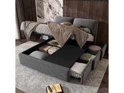 Cama De Terciopelo Gris De 140x190 Cm Con 3 Cajones.