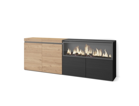 Aparadores para salón, 210, 4 Puertas, Chimenea eléctrica XXL, Roble y negro SKRAUT HOME