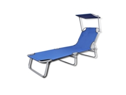 Silla plegable de cubierta con estructura de acero y toldo de tela azul HARLANV1