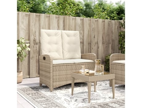 Sillón reclinable de jardín VIDAXL con cojines ratán sintético beige
