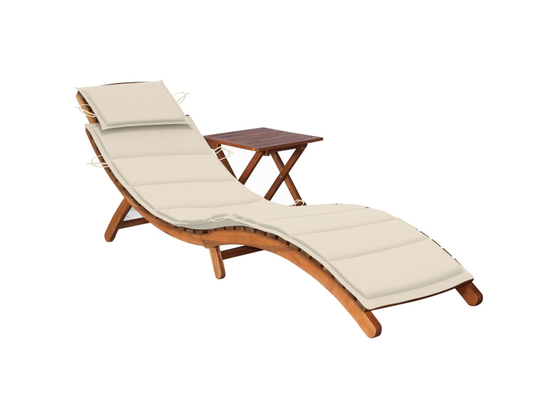 Tumbona de jardín Mueble para patio Asiento de jardín con mesa y cojín madera maciza de acacia