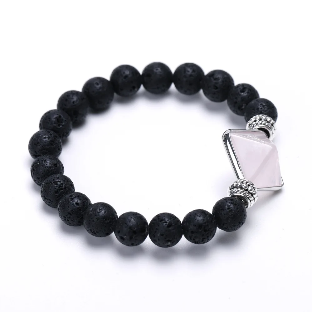 Pulsera De Pareja Con Cuentas De Cuarzo Volcánico Natural (cristal Rosa), Brazalete Espiritual De Obsidiana Para La Sanación.