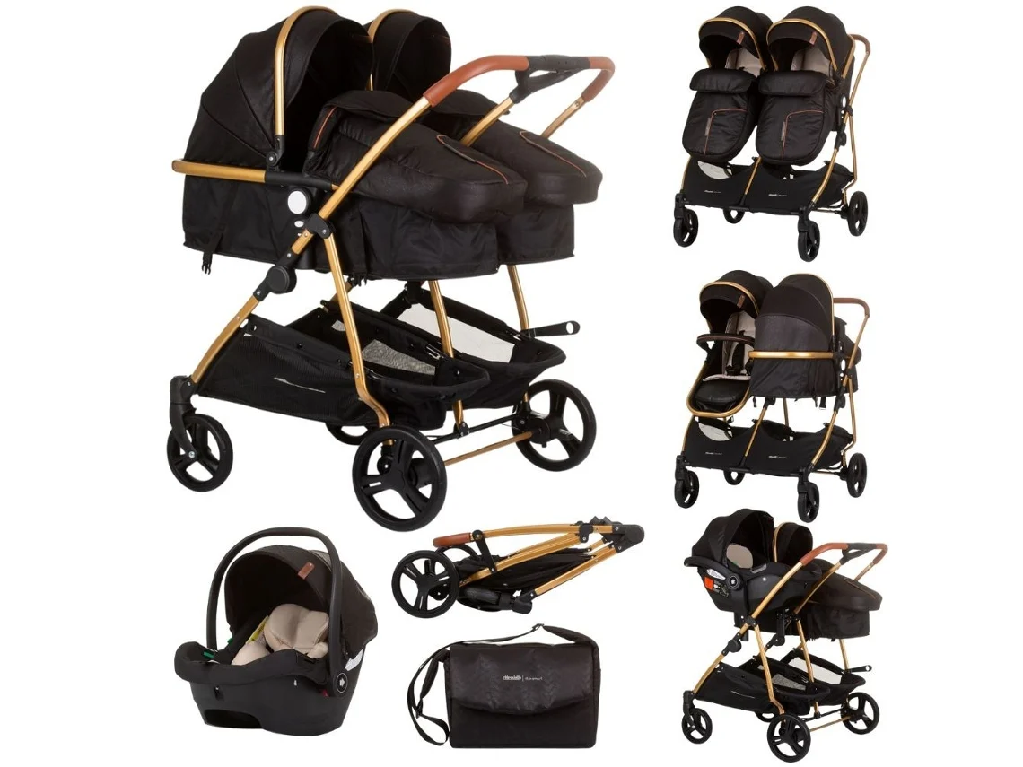 Carrito de bebé gemelar DÚO SMART con 1 grupo 0 obsidian gold CHIPOLINO
