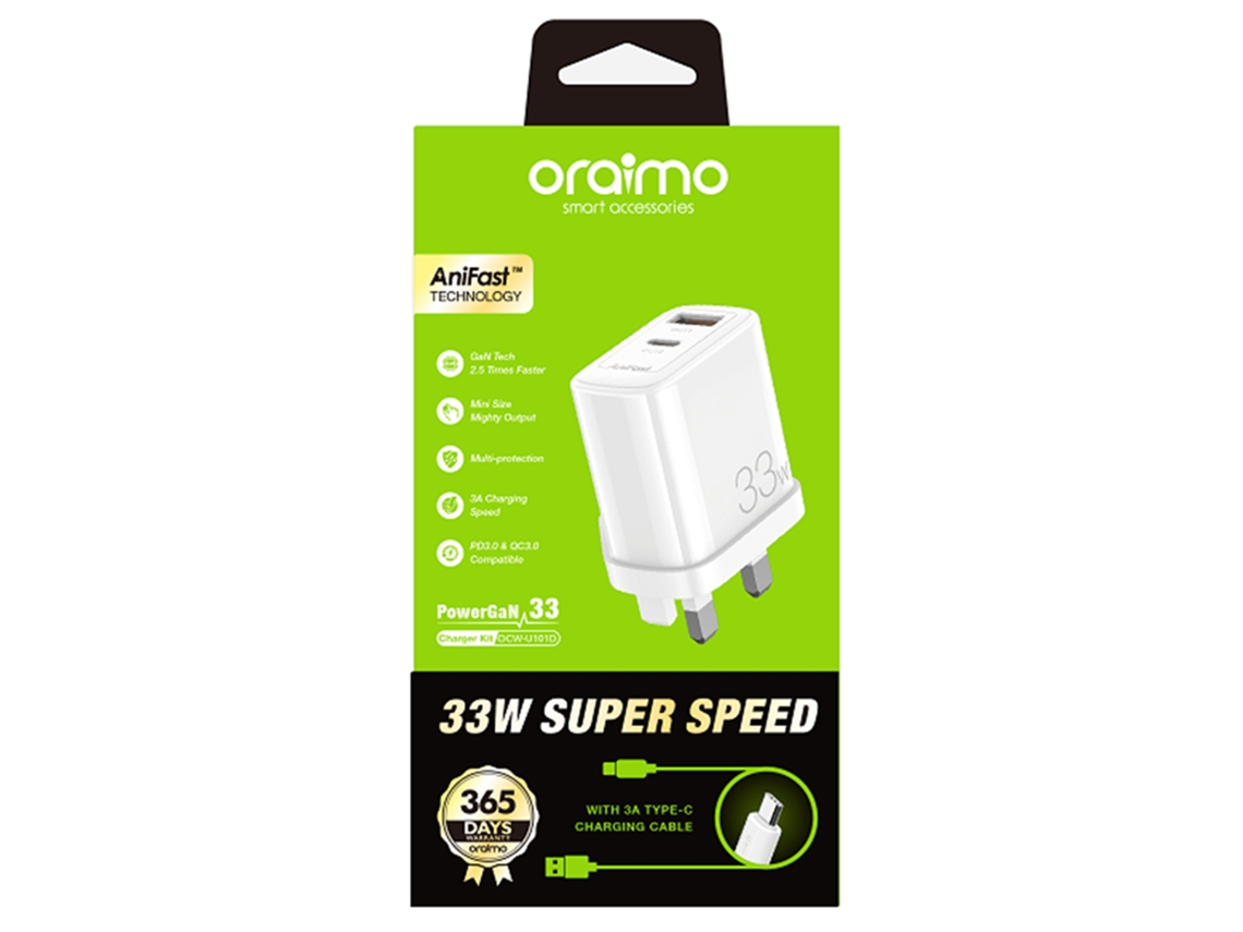 Conjunto De Carga (cable De Datos Con Conector) Oraimo Ocw-u101d+c54 Kit De Cargador Blanco Uk