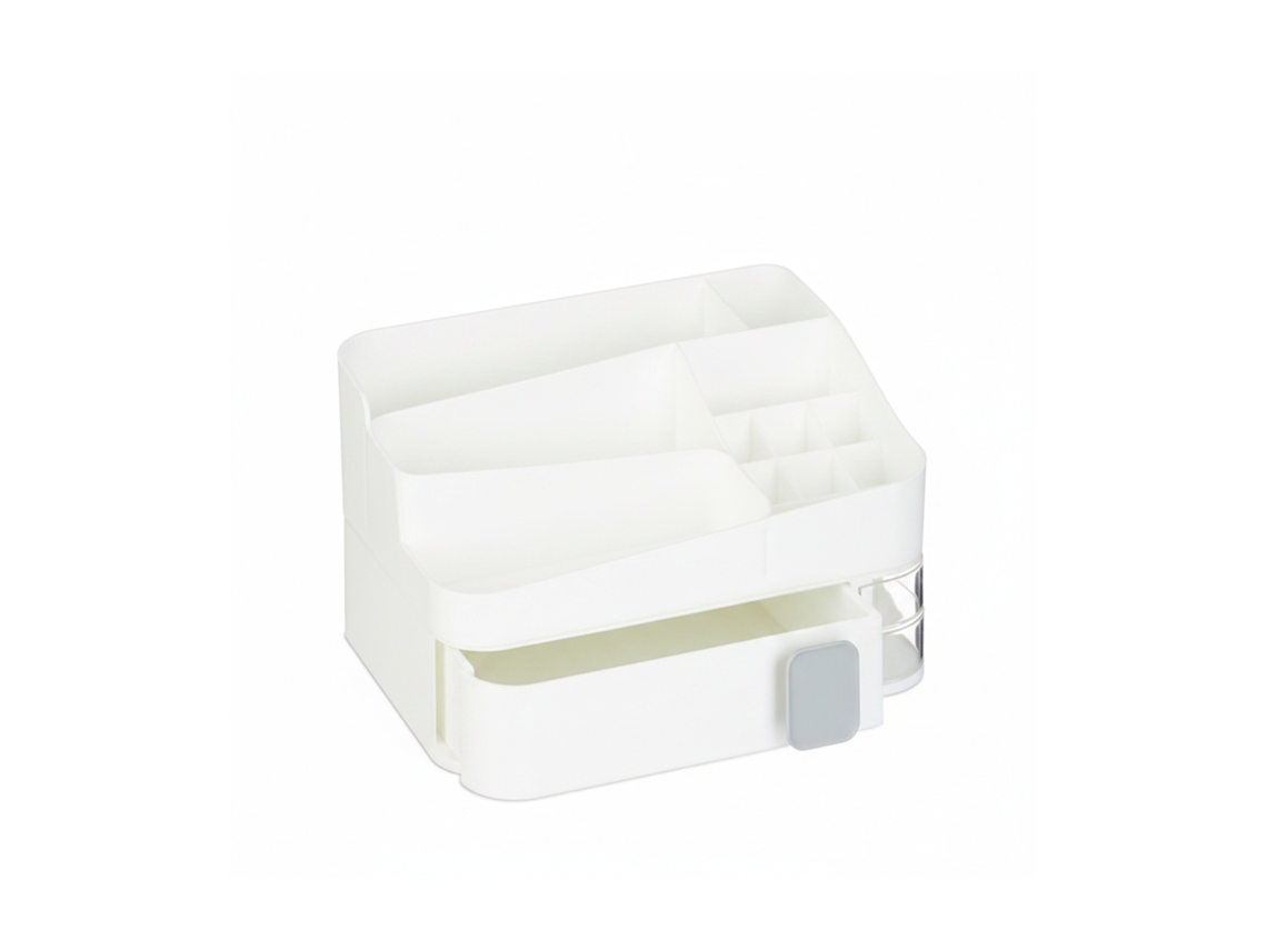Relaxdays Organizador De Maquillaje, Con 18 Compartimentos, Almacenamiento Cosméticos, Plástico, 15 X 26 X 21 Cm, Blanco