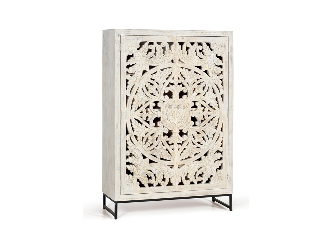 Vitrina madera de mango y patas metal en blanco envejecido Blanco.GINER Y COLOMER 160x40x110