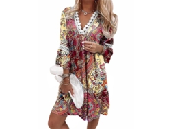 2026-vestido Mini Boho De Manga 3/4 Con Cuello V Para Verano Vacaciones Playa Suelto