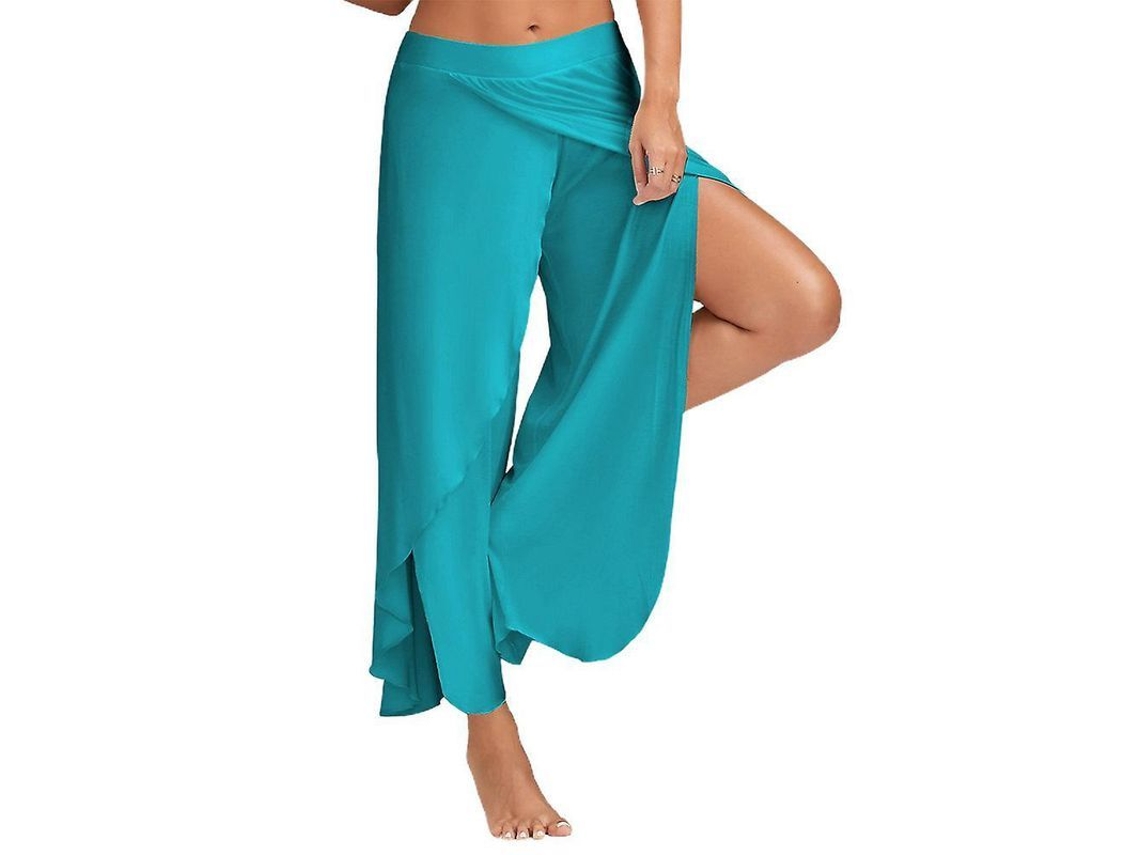2026-pantalones Harem Palazzo Yoga Mujer Anchos Sueltos Hippie Plus Size Con Entalla Flowy Pam 3xl Azul