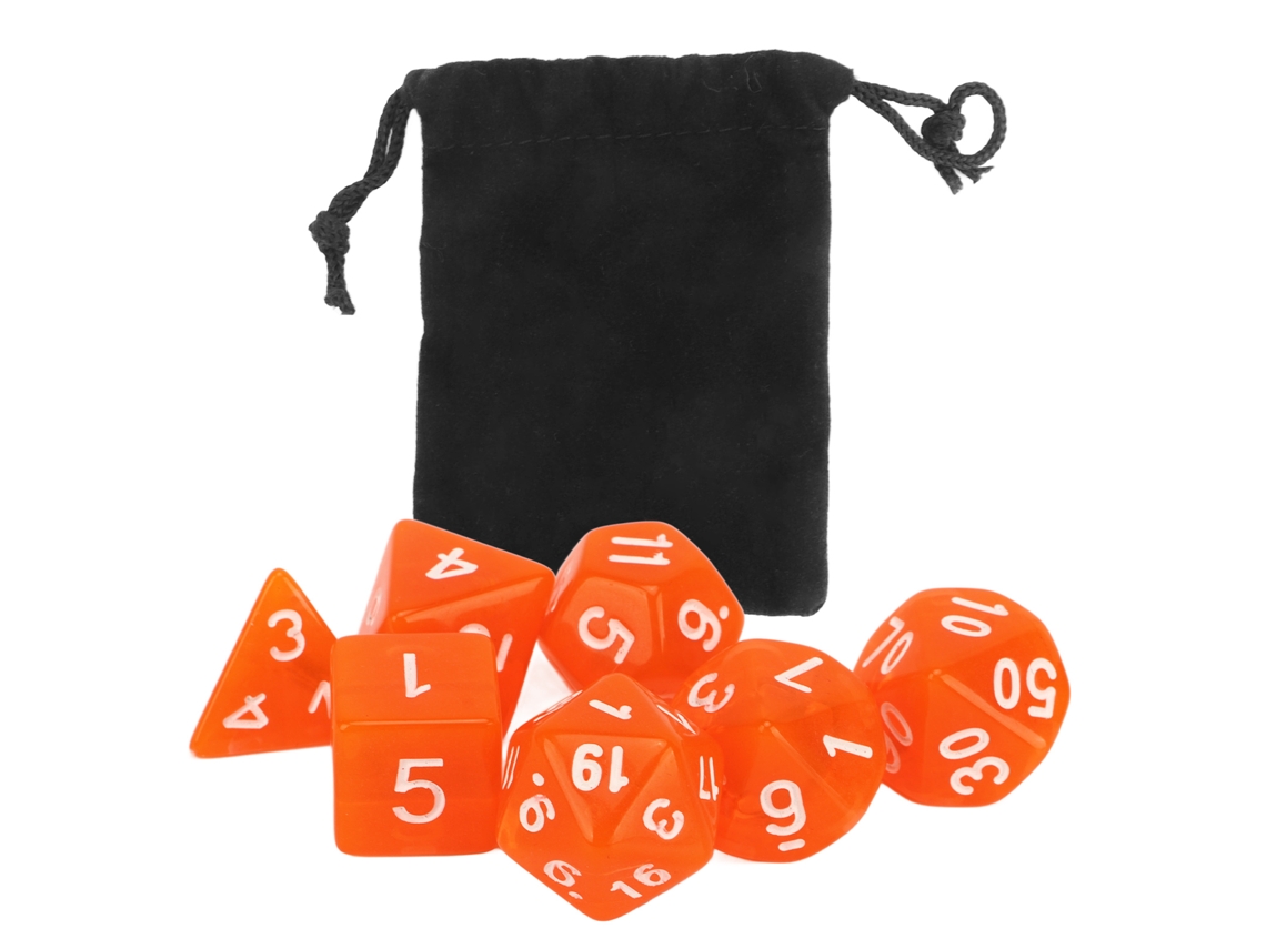 Juego De 7 Dados Poliédricos Minimalistas De Acrílico Naranja Transparente Para Juegos De Mesa.