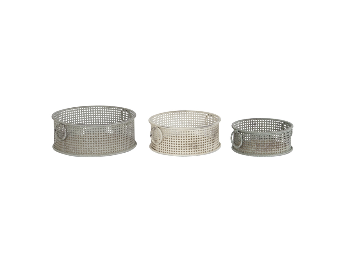 Set 3 Cesta Metal Envejecido Multicolor 43x42x17cm