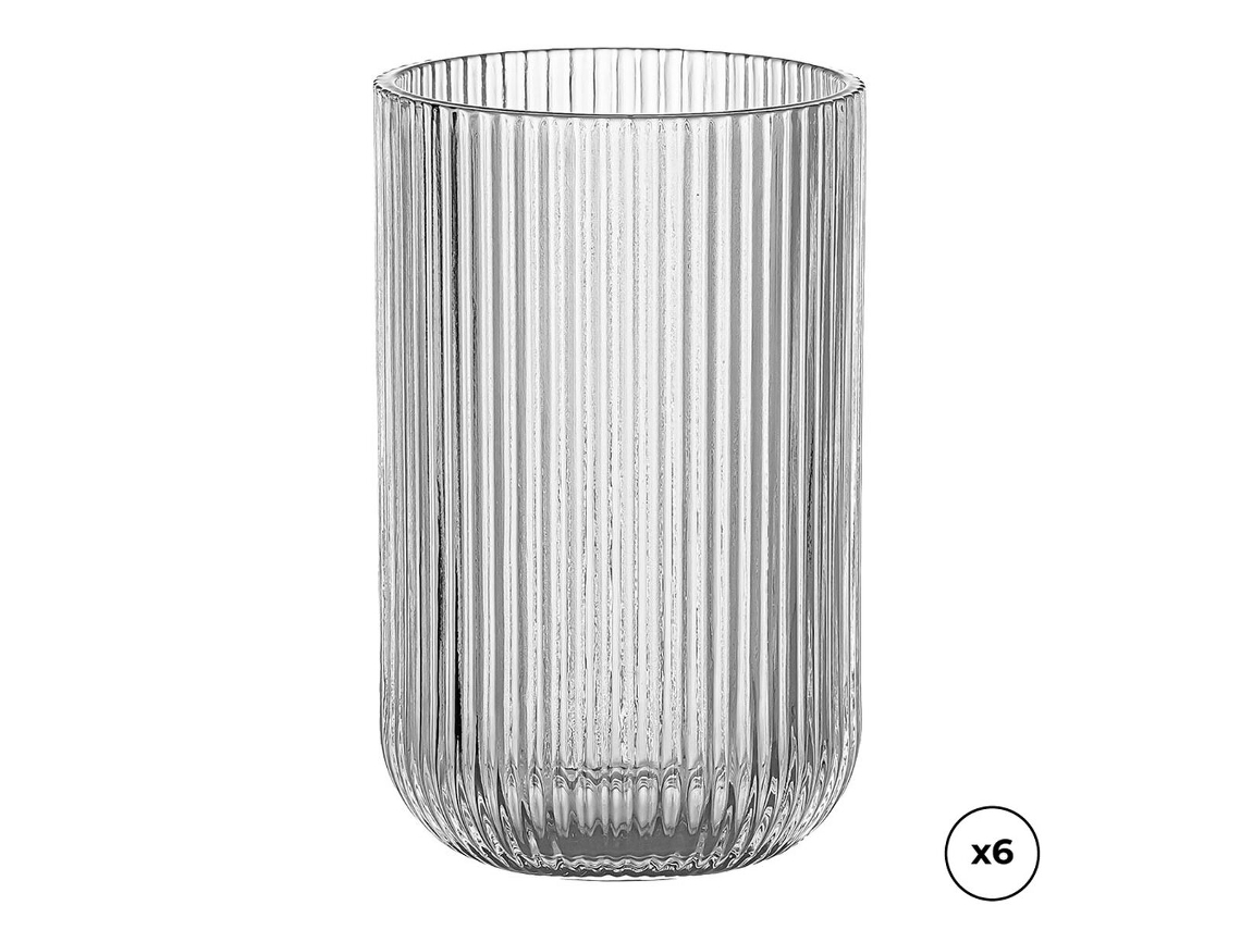 Juego de vasos de cristal Ovenza con relieve a rayas, 430 ml, 6 unidades