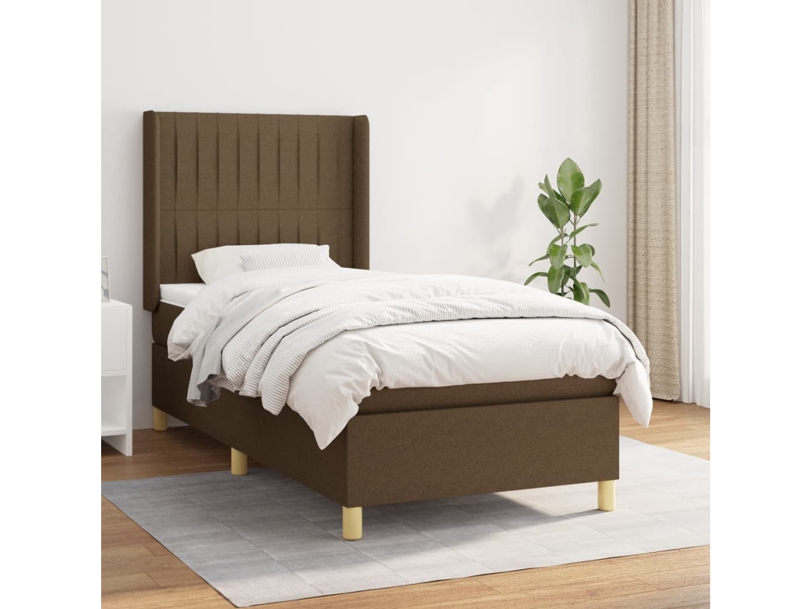 Cama Box Spring Con Colchón Tela Marrón Oscuro 80x200 Cm