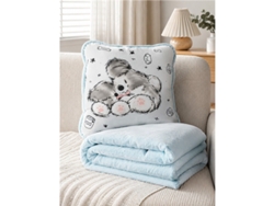Almohada Manta Perrito Azul Claro Peluche 38x38cm