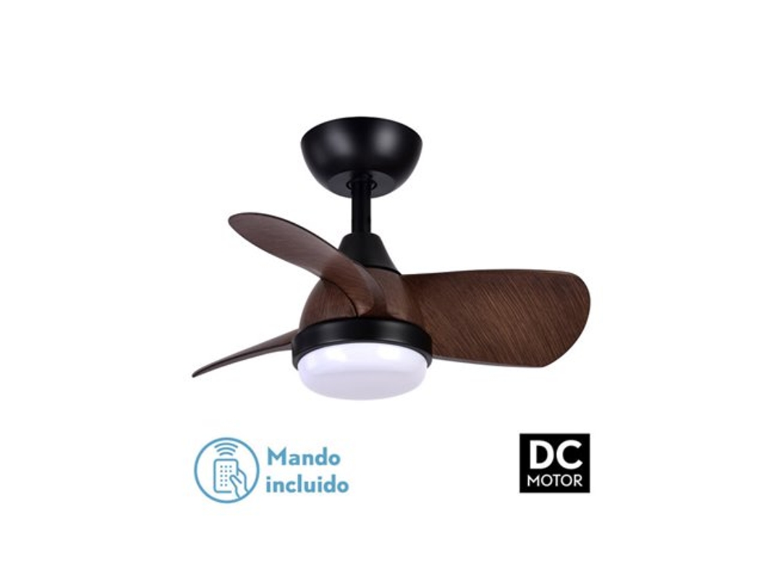 Ventilador Dc 24w Pirdo Negro/marron 3 Aspas 60d 2400lm 6 Velocidades 3000-4500-6000k con remoto, Memoria Y Temporizador FABRILAMP