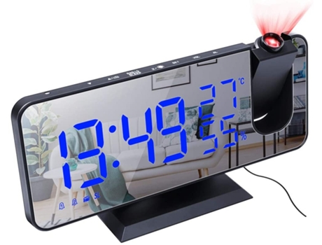 Radio con Proyección de Techo Co-Phénix Led Usb Reloj con Temperatura y Hora Blanco Azul