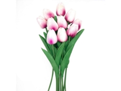 Tulipanes artificiales para decoración del hogar, tulipanes artificiales de tallo largo y hojas verdes, flores artificiales rosas con tacto real, ramos de flores