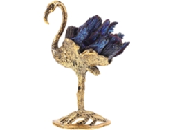 Figura Flamenco Cristal Natural Tallado Adorno Dorado Plumaje Electrolítico Escultura Artesanal Bodas