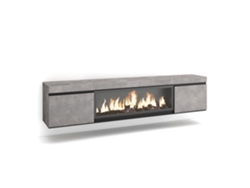 Mueble TV, Televisión, 210, Para TV hasta 80, Chimenea eléctrica XXL, Colgado, Suspendido, Cemento SKRAUT HOME