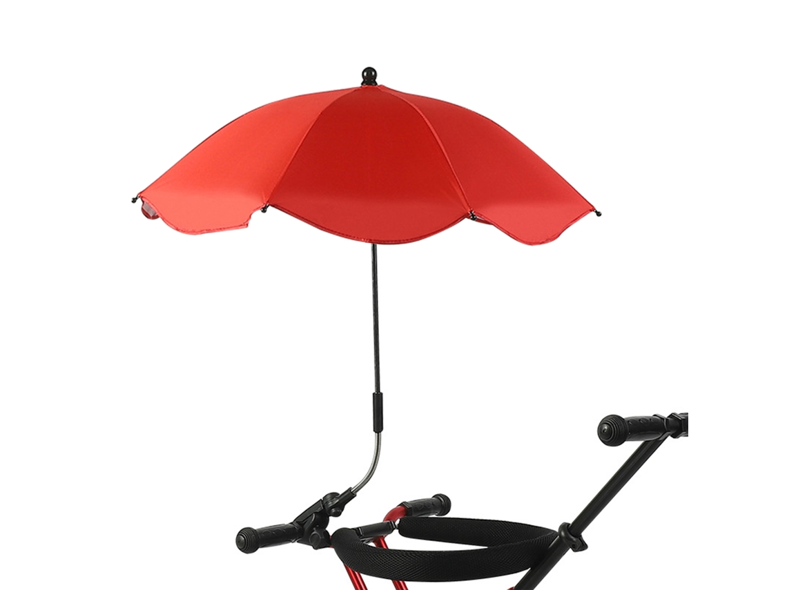 Sombrilla Portátil Con Pinza Ajustable De 360°, Protección Upf 50+, Para Silla De Playa Y Cochecito De Bebé, Color Rojo.