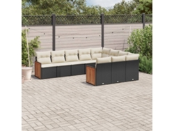 Conjunto de sofá de jardín de 10 piezas con cojines en mimbre sintético negro de DKD Home Decor