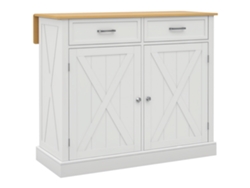 Isla De Cocina Con Encimera Plegable, 2 Puertas, 2 Cajones, Ruedas, 105x60x90,5 Cm, Blanca.