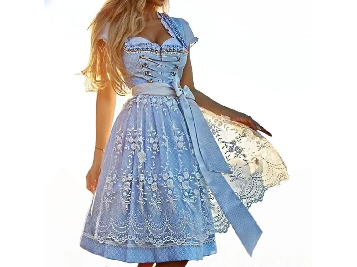 Disfraz de Oktoberfest para mujer, vestido alemán Dirndl, vestido de fiesta de carnaval bávaro, poliéster XL azul claro