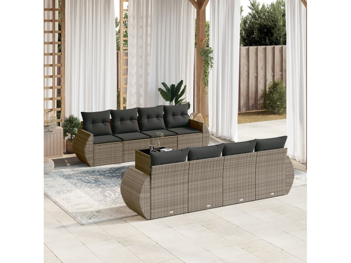 Conjunto de sofá de jardín de 9 piezas con cojines de mimbre gris de DKD Home Decor