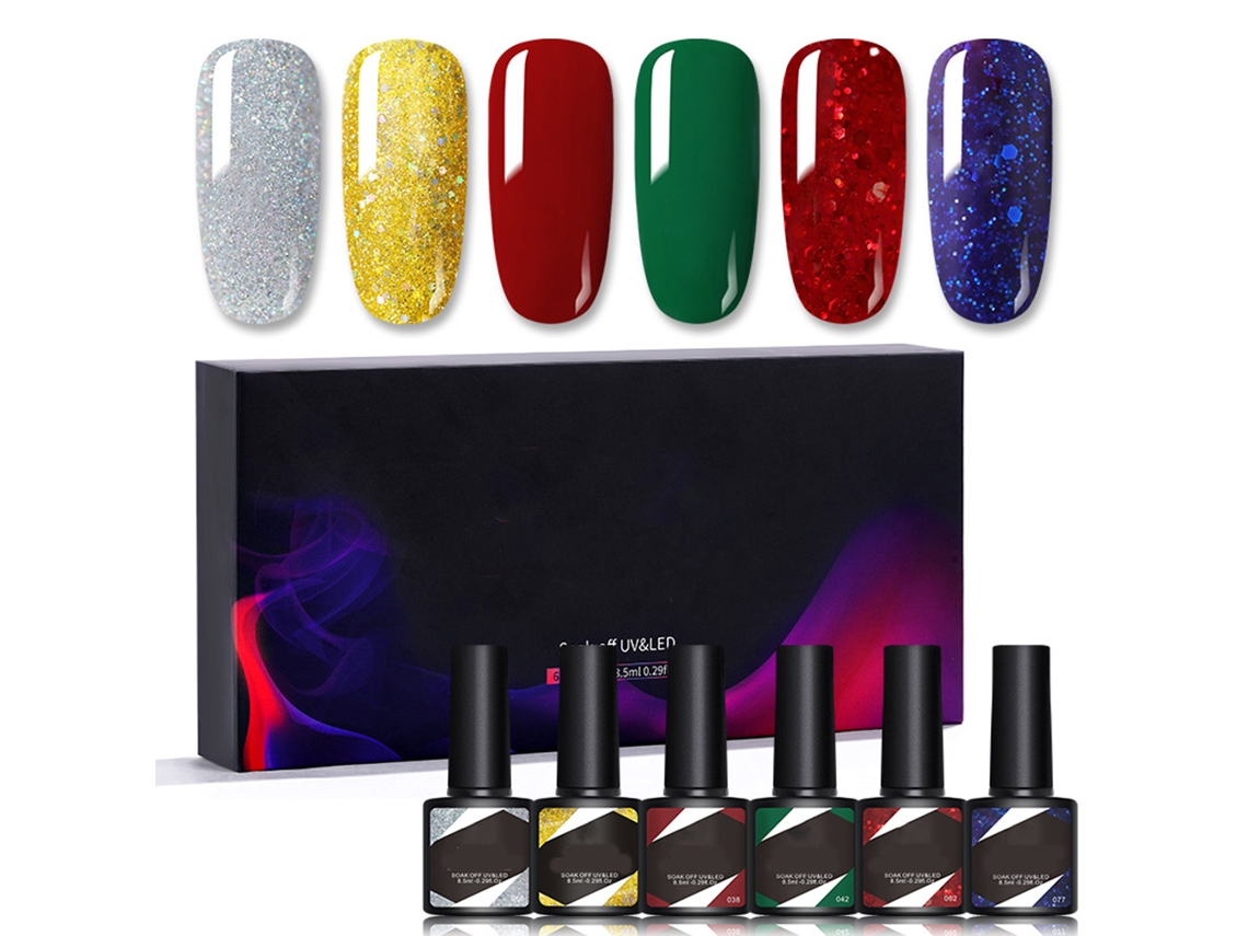 Set Rebe con 6 esmaltes de uñas de gel UV/LED semipermanentes (8,5 ml) para decoración de uñas casera.