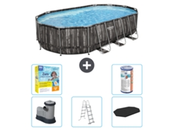 Piscina BESTWAY Oval Power Steel - 610 x 366 x 122 - Gris - Incluye bomba - Escalera - Cobertor Paquete de mantenimiento - Filtrar