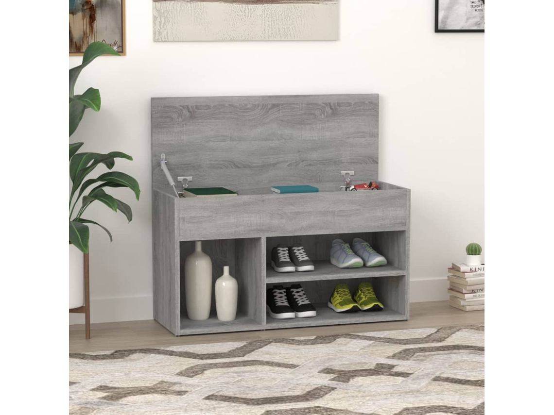 Mueble Zapatero | Banco Zapatero Madera Contrachapada Gris Sonoma 80x30x45 Cm
