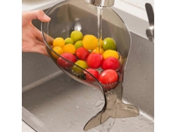 Cesta escurridora con forma de ballena, bandeja de goteo multifuncional para frutas y verduras, colador de cocina transparente negro.