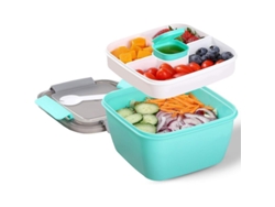 Recipiente Portátil De 1 Litro Para Ensaladas Con 2 Compartimentos Y Vaso Para Aderezo, Ideal Para El Almuerzo.