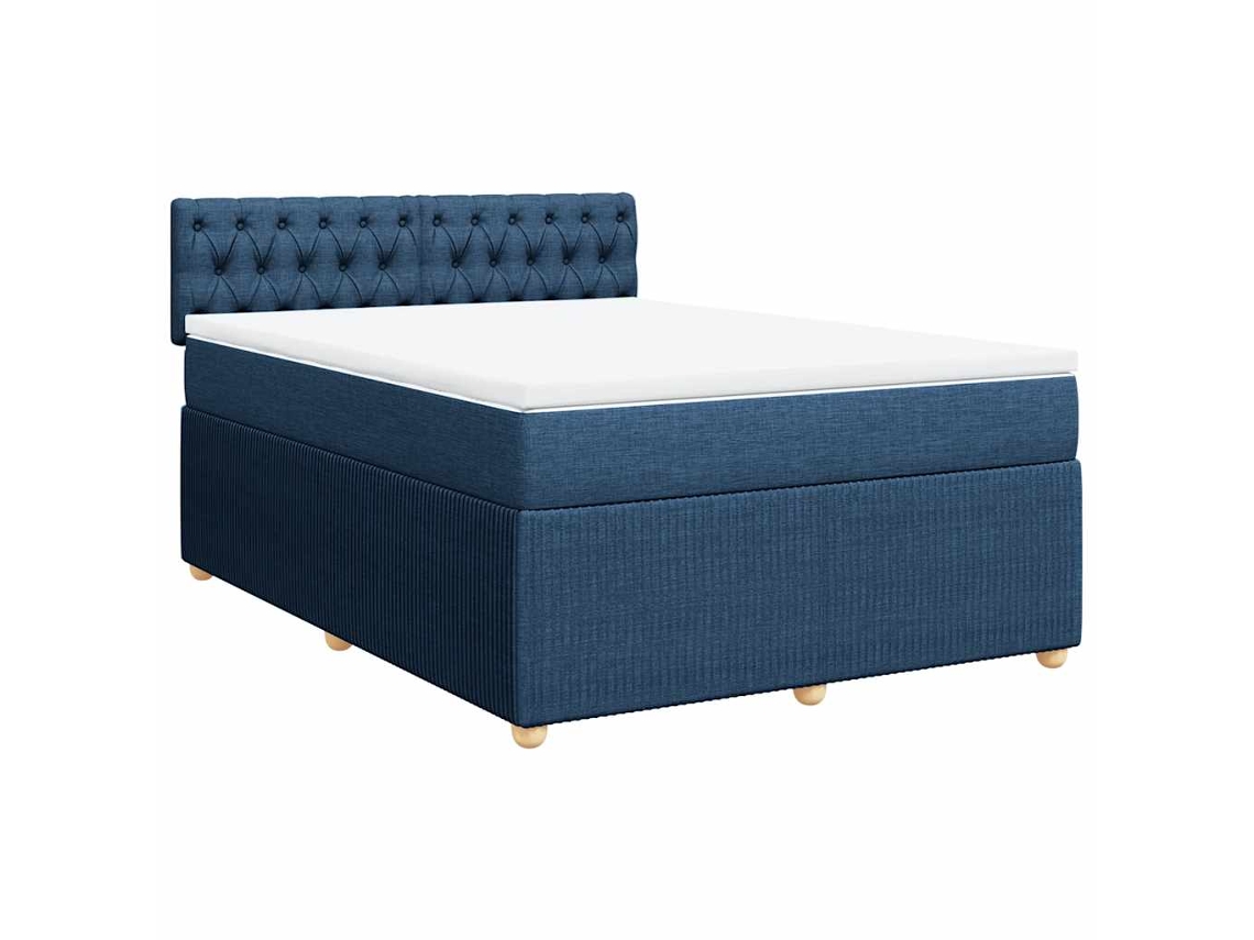 Maison Exclusive - Cama Box Spring Con Colchón Tela Azul 140x190 Cm