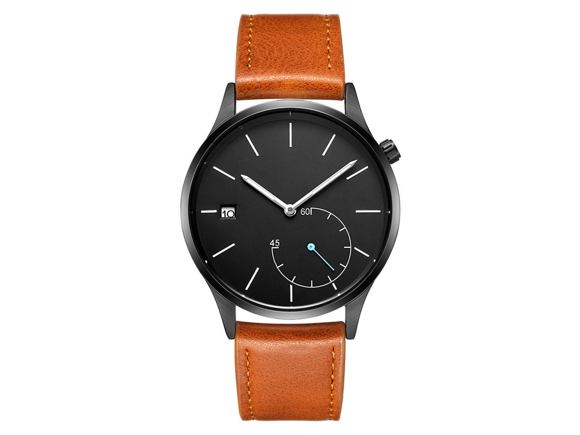 Reloj De Pulsera Masculino Redondo De Cuarzo Con Correa De Cuero Pu Estilo Fashion Marrón Negro
