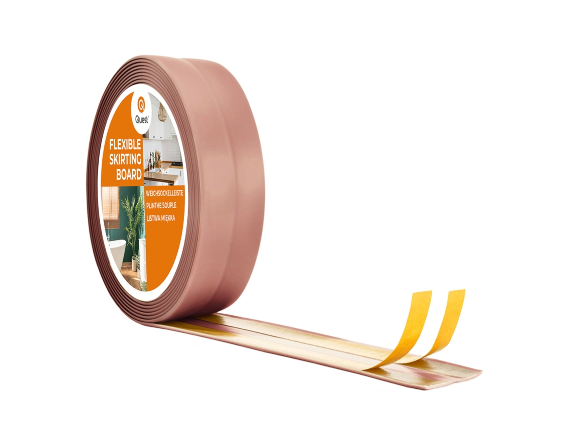 Zócalo de PVC 30x30 mm, 5 m, autoadhesivo y flexible, cinta decorativa suave, marrón claro Quest