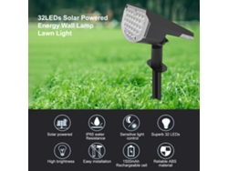 Bj-2pcs Lâmpada Solar De Parede Jardim 32leds 2w 2 Brilhos Ajustáveis Ip65 Bateria 1500mah Decoração Exterior Pátio Courtyard