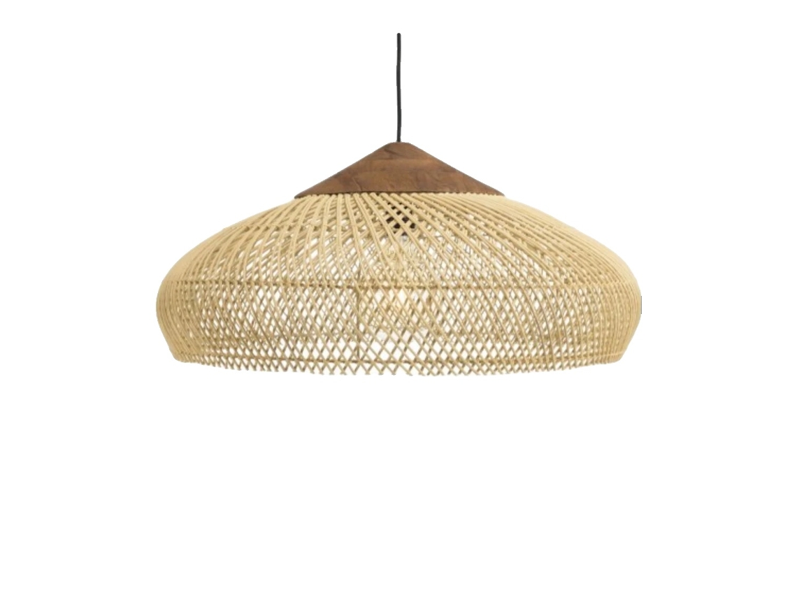 Lámpara colgante Boãªmia, casquillo E27, madera y ratán, 60 cm de diámetro, sin bombilla, D60x30 OEM