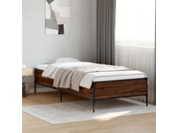 Estructura Cama Madera Ingeniería Metal Marrón Roble 90x190 Cm