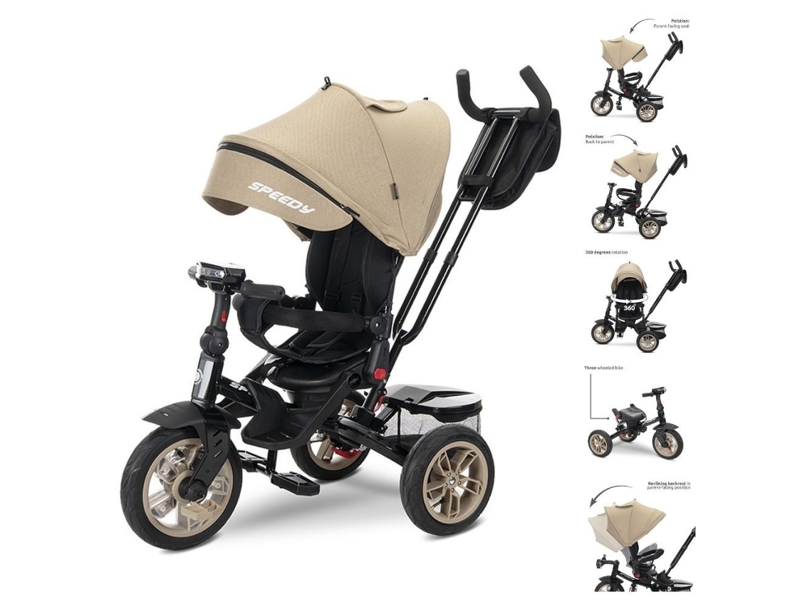 Triciclo Evolutivo Speedy Air Con Ruedas De Goma, Asiento Giratorio 360º Y Capota De Lorelli - Beige
