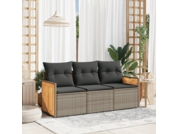 Set De Sofá De Jardín 3 Uds | Mueble De Jardín Y Cojines Ratán Sintético Gris