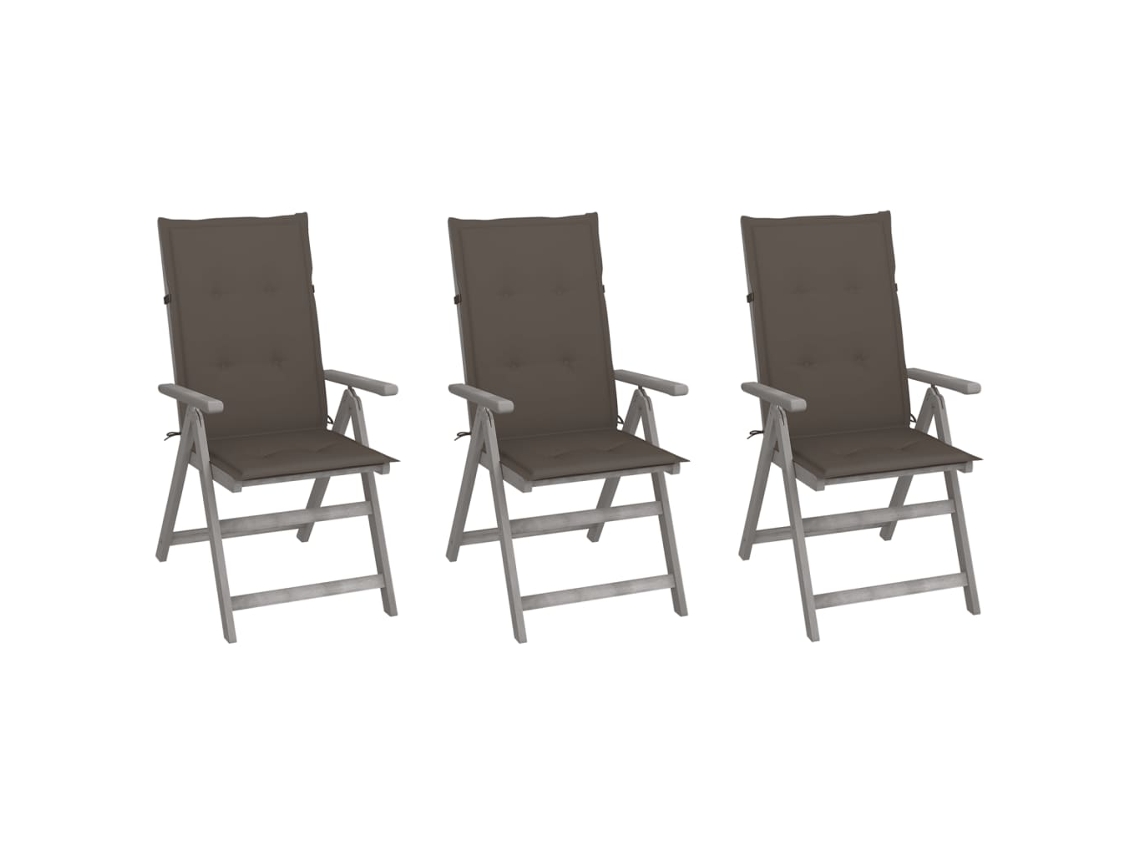 Sillas de jardín reclinables de 3 piezas con cojines DKD Home Decor, acacia maciza