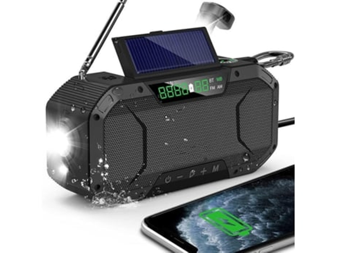Altavoz Bluetooth con batería externa de 5000 mAh y luz Boom Crank Radio Panoona